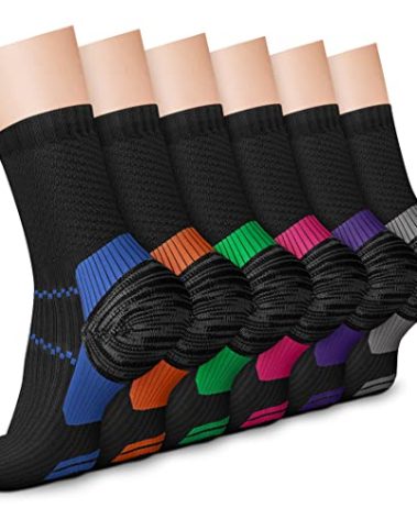CHARMKING 6 Pairs Crew Compression Socks for Women & Men Circulation 15-20 mmHg is Best for All Day Wear Running Nurse (L/XL, Black-Multicolor)