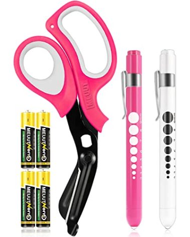 MEUUT 3 Pack Pen light & Medical Scissors-One Pantented Trauma Scissor Two LED Penlight with Pupil Gauge -8" Bandage Scissor for Nurse Doctor EMT