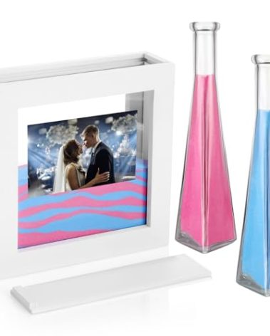 Wonderjune 3 Pcs Unity Sand for Wedding Ceremony Set Includes Sand Ceremony Shadow Box and 2 Glass Holder Kit for Wedding Beach Outdoor Home Decoration(White)