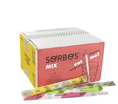 Sorbos Edible Straws, Flavor Mix Variety, Chocolate, Lemon, Lime, Strawberry, Individually Packaged, No PFAS, No Allergens, No Gluten, 7.4 inches long (Pack of 200)
