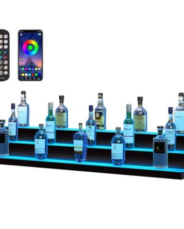 VEVOR LED Lighted Liquor Bottle Display Shelf, 3 Tiers 60 Inches, Supports USB, Illuminated Home Bar Shelf with RF Remote & App Control 7 Static Colors 1-4 H Timing, Acrylic Light Shelf