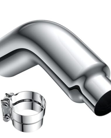 JY PERFORMANCE 4 Inch (ID) Diesel Exhaust Tip Elbow Tip 4'' Inlet 6'' Outlet 23'' Long Chrome Turndown Exhaust Tip with Clamp