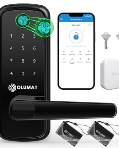 Smart Door Lock with Handle: Olumat Keyless Entry Door Lock with WiFi Gateway - Smart Locks for Front Door with Keypad - Fingerprint Lock