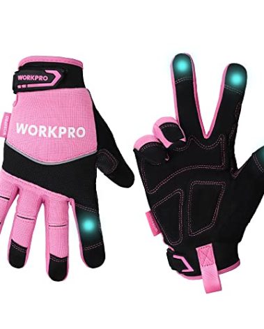 WORKPRO Safety Work Gloves, Pink Working Gloves for Women Men, Touch Screen, Terry Fabric, Non-Slip (Medium, Pink Ribbon)