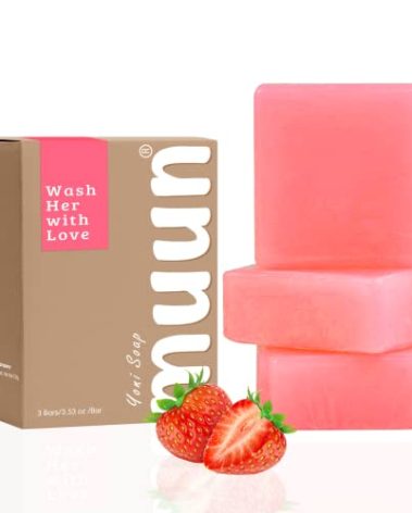 Muun Strawberry Yoni Soap Bar - Pack 3 pH Balancing Cleanser - Probiotics & Natural Ingredients - Gentle Cleansing Formula Eliminates Odor Vaginal Health - Feminine Wash - Moisturizing Intimate