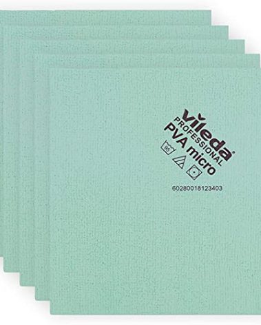 Vileda Professional | PVA Microfiber Green | All Purpose Cleaning Shammy | Shiny Streak Free Results | Synthetic Chamois Towel | Smooth & Absorbent Materials | 5 Pack