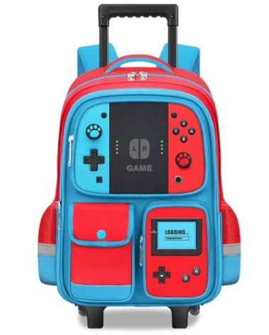 TILYTADLY Kids Rolling Backpack for Boys - Gamer Boys Rolling Backpack with Wheels, Wheeled Travel Bookbag for Elementary Middle School, Lightweight Roller School Bag