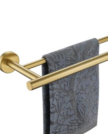 JQK Double Towel Bar 20.5 Inch, Brushed Gold Useable 18 Inch 304 Stainless Steel Thicken 0.8mm Towel Rack Bathroom, Towel Holder Wall Mount, TB100L18-BG