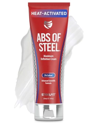 SteelFit Abs of Steel Maximum Definition Cream - Skin Tightening, Toning & Firming Lotion for Sculpting Abs - L-Carnitine Pre & Post Workout Supplement for Men & Women - Non-Greasy Formula, 8 Ounces