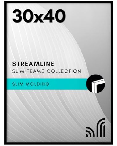Americanflat 30x40 Picture Frame with Polished Plexiglass - Streamline Collection - Thin Border Picture Frame for Wall Display - Hanging Hardware Included - Black