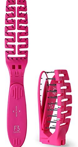 F3 Systems Compact Folding Hair Brush with Mirror - Detangling Comb for Adults & Kids, Portable for Travel & Storage, Wet & Dry Hair