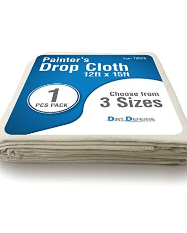 DIRT DEFENSE Canvas Drop Cloth Cotton Tarp Large Canvas Tarp for Art Supplies, Drop Cloths for Painting Supplies/Paint Canvas Fabric and Furniture Cover from Paint (12ftx15ft Pack of 1)