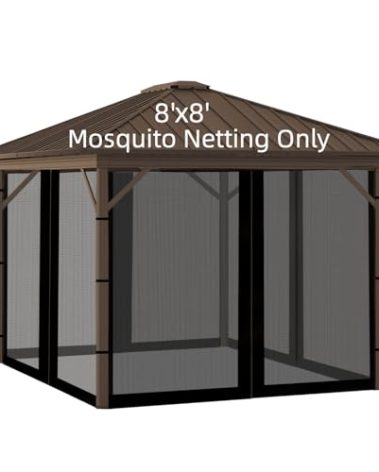 Hiviva Replacement Gazebo Mosquito Netting 8' x 8',Universal Netting for Canopy Tent,4-Panel with Zipper for Outdoor Patio,Backyard (Mosquito Net Only,Black)