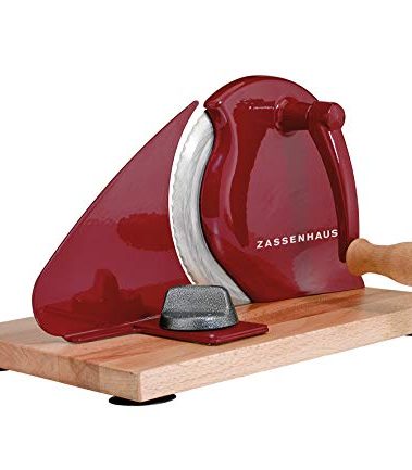 Zassenhaus Manual Bread Slicer, Classic Hand Crank Home Bread Slicer (Red)