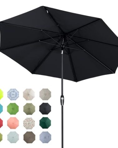 Tempera 9ft Patio Market Outdoor Table Umbrella with Auto Tilt and Crank,Large Sun Umbrella with Sturdy Pole&Fade resistant canopy,Easy to set, Space Grey