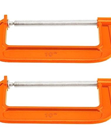 MUKLEI 2 Packs 10 Inch C-Clamp, Malleable Iron C-Clamp, Heavy Duty C-Clamp for Woodworking, Metalworking, 8.7 Inches Max Jaw Opening, 3.7 Inches Throat Depth, Orange