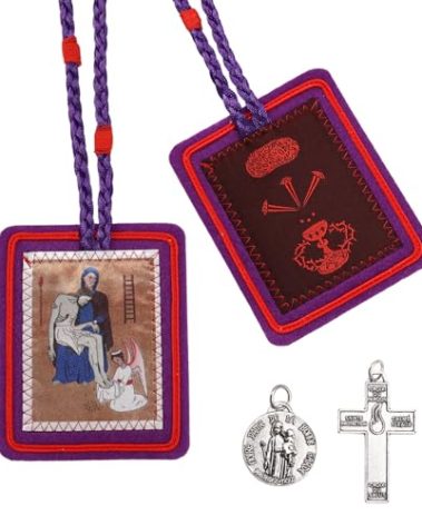 TALPGOD Purple Escapularios Catolicos Catholic Scapular Marie Julie Jahenny of Benediction with Protection Cross of Forgiveness and Medal of Our Mother of Good Guard