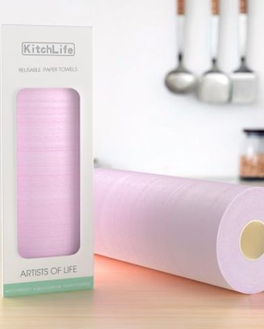 KitchLife Reusable Paper Towels, 1 Roll - Washable and Recycled Kitchen Paper Rolls, Sustainable, Pink