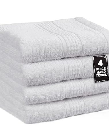 LANE LINEN 4 Pack Hand Towels (16"x28") - Spa & Hotel Quality - 100% Cotton, Ring Spun - Quick Dry, Ultra Soft & Absorbent - Used for Salon, Gym, Bathroom, Beauty - Pre Shrunk - White Hand Towels Set