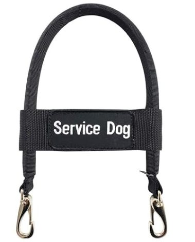 ActiveDogs Bridge Handle for Service Dog Vest & Harnesses - Reinforced Nylon With Heavy Duty Metal Clips & ID Band - Black 12"