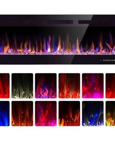 60" Electric Fireplace in-Wall Recessed and Wall Mounted 1500W Fireplace Heater and Linear Fireplace with Timer/Multicolor Flames/Touch Screen/Remote Control