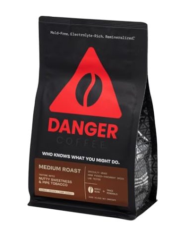 Danger Coffee by Dave Asprey, Remineralized, Mold Free & Lab Tested Whole Bean Coffee, Medium Roast, 10.9 Ounce