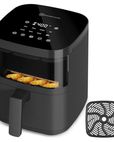 Kitchen Elite Digital Air Fryer Oven with Viewing Window and 8 Presets, 4 Quart, Touchscreen Cooker, Precise Temp Control, Elegant Gray