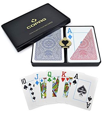 Copag 4-Color Design 100% Plastic Playing Cards, Poker Size Jumbo Index Red/Blue Double Deck Set