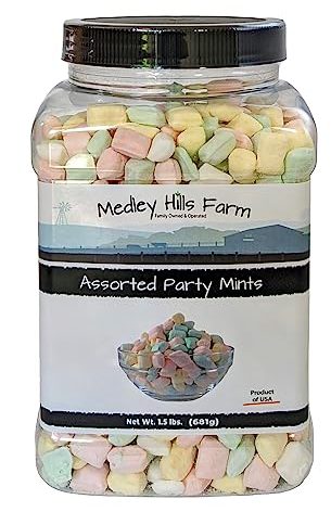Assorted Party Mints By Medley Hills Farm in Reusable Container 1.5 lbs. - Great wedding mints for guests, baby shower or birthday party - Product of USA