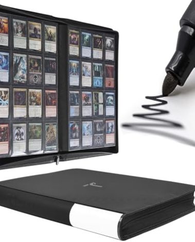 Premium Trading Card Binder,16 Pocket, Holds Up to 1600 Cards with Ringless 50 Double-Sided Sleeves, Label Design with a Pen, Side Loading Card Collection Album Folder with Zipper for TCG,Sports Cards