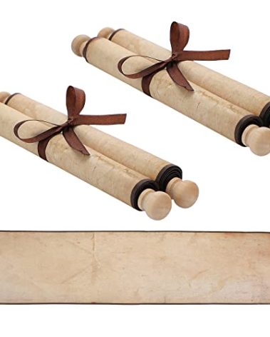 Epakh 2 Pack Blank Paper Scrolls Wrapped on Wood Rod for Writing, Drawing, Calligraphy, Wedding Vows, Cosplay Prop, Renaissance Festivals, Tabletop Role Playing Game(Old Color)