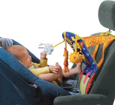 Taf Toys Toe Time Infant Car Seat Toy | Kick and Play Activity Center with Music, Lights, Mirror, and Jingling Toys | Fun Travel Baby Toy for Rear Car Seat | Easier Drive with Newborns, Babies