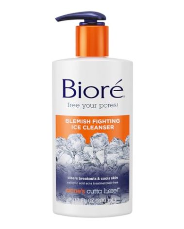 Biore Blemish Fighting Ice Cleanser Face Wash with Salicylic Acid, Clears and Helps Prevent Acne Breakouts, Cools & Refreshes Skin, Oil Free, 6.77 Oz
