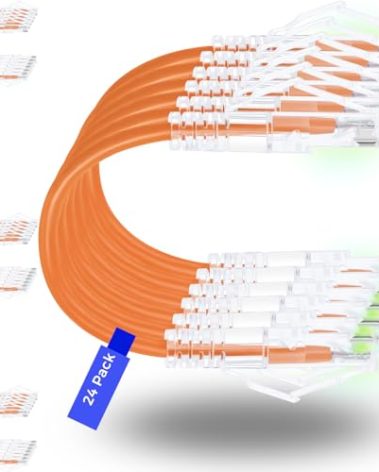 Rapink Patch Cables Cat6/ Cat6a 1ft (24 Pack) Slim, Cat6a Ethernet Patch Cable 10G Support, Snagless Cat 6 Patch Cable for Patch Panel to Switch, Flexiable Cat6 Ethernet Cable Orange