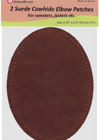 -2 Sew-on Large Natural Suede Leather Elbow Patches Size 4.75 in x 6.5 in w/Perforated Edges for Easy Sewing - (Med. Brown)