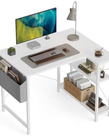 CubiCubi L Shaped Desk, 40 Inch Computer Desk with Reversible Storage Shelves Home Office Corner Desk Study Writing Table, White