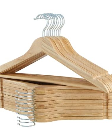 ELONG HOME Solid Wooden Hangers 20 Pack, Wood Suit Hangers with Extra Smooth Finish, Precisely Cut Notches and Chrome Swivel Hook, Clothes Hangers for Shirt Coat Jacket Dress, Natural