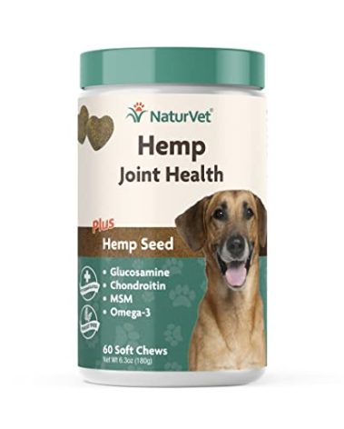 NaturVet Hemp Joint Health, Joint Care Support Supplement for Dogs, Soft Chews, 60ct Made in The USA