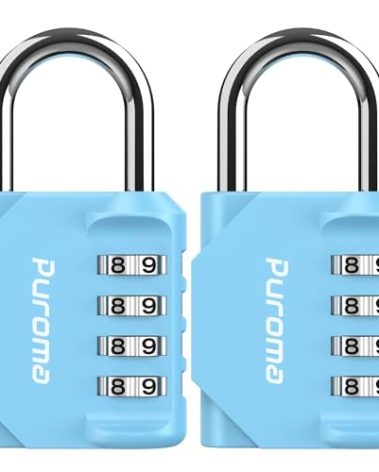 Puroma 2 Pack Combination Lock for Locker 4 Digit Outdoor Waterproof Padlock for School, Gym, Sports, Fence, Toolbox, Gate, Case, Outdoor, Hasp Storage, Cabinets (Sky Blue)