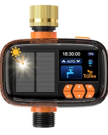 Solar Sprinkler Timer TRJZWA Water Timer, Irrigation System for Garden Hose Solar&USB-C Charging Smart Water System with Rain Delay/Manual/Automatic Watering Mode Build in 2000mAh for Lawn/Yard/Garden