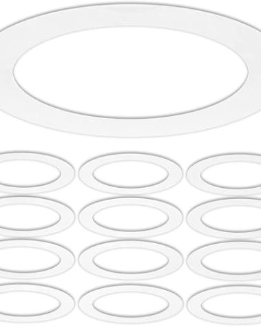 LightingLabs 10 Inch Gloss White Goof Ring Cover for Recessed Lighting Trim - 12-Pack, Includes Easy Mounting Tape, Fix Ceiling Holes for Clean Lighting Installations