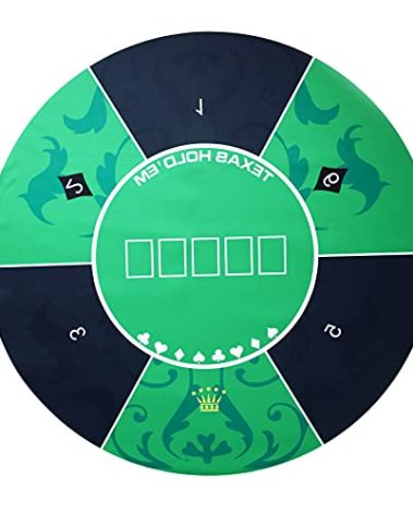 FURUISEN 47'' x 47'' Professional Poker Mat, Texas Hold'em Portable Rubber Poker Table Top Round, 8 Player Game Layout Mat with Carrying Bag to Play Cards, Poker Games, Blackjack, Casino