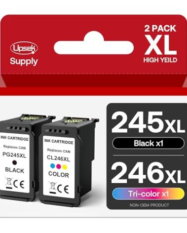 245XL 246XL Ink Cartridges for Canon Ink 245 246 PG-245XL CL-246XL Ink Cartridges for Canon Pixma MX490 MX492 MG2522 MG2420 MG2920 MG2924 MG3022 TS3120 TS3320 TS3122 TR4500 TR4520 (Black, Tri-Color)