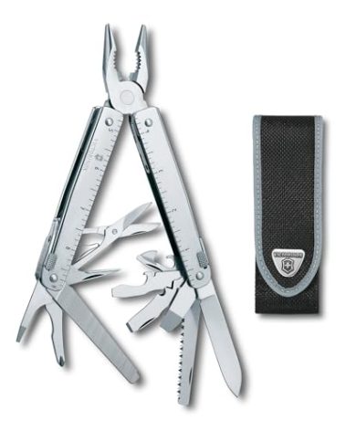 Victorinox Swiss Tool Swiss Army Knife, 24 Function Swiss Made Multi-Tool with Needle-Nose Pliers, Wire Cutters and Large Blade - Silver