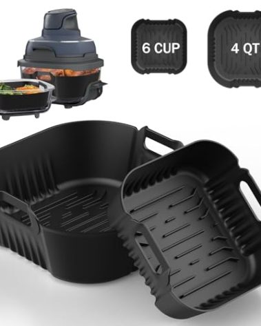 Palksky Silicone Air Fryer Liners for Ninja Crispi 4-In-1 Portable Glass Air Fryer Cooking System, 2Pcs Glass Airfryer Containers Accessories, Large for 4-Qt & Small for 6-Cups Container,Non-Stick