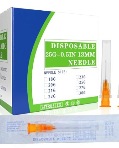 100Pack 25 Gauge 1/2 Inch Lab Needles, Disposable Luer Lock Supplies