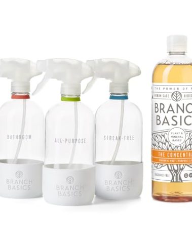 Branch Basics Cleaning Essentials Kit in Glass: All Purpose Cleaner and Bathroom Cleaner - Concentrate (33.8 Oz) + Glass Spray Bottles for Cleaning (16 Oz) Fragrance-Free