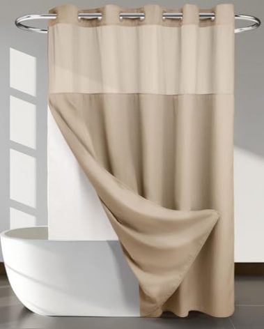 River Dream Heavyweight No Hooks Required Dotted Waffle Weave Shower Curtain with Snap in Liner - 71W x 74H,Hotel Grade,Spa Like Bath Curtain,Linen
