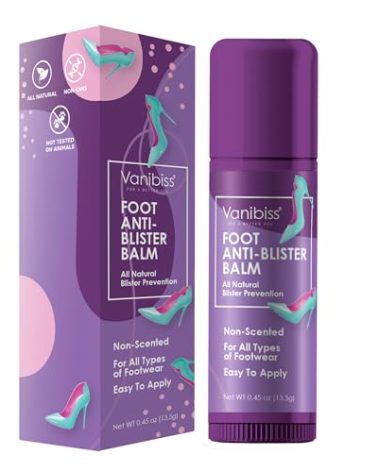 Vanibiss Foot Anti-Blister Balm - Foot Blister Prevention - Anti-Friction Balm Stick & Chafing Relief for Feet - Heel Blister Blocker - Prevent Shoe Strap Friction - Natural Care for Feet (0.45oz)