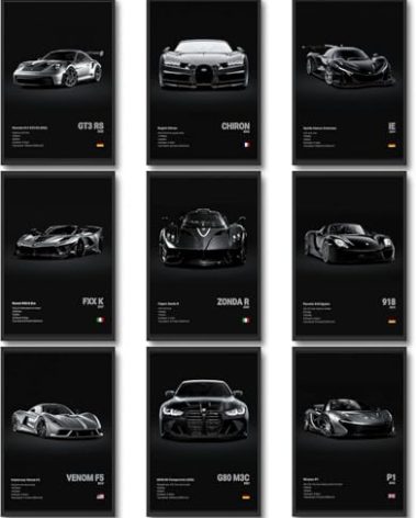 CSLGQGV Car Poster Vintage Racing Car Wall Art Supercar Canvas Prints Painting For Men Room Pictures Guys Dorm Room Aesthetics Decor Bedroom Office (Unframed,8×10inch,9pcs) black